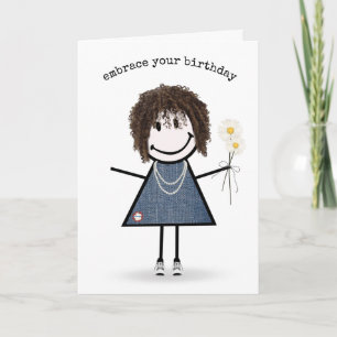 Carte Fille à Figurines Bâtons d'Anniversaire avec