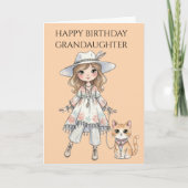 Carte Fille à la mode se promenant avec son chat (Devant)