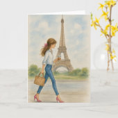 Carte Fille à Paris (Fleur jaune)