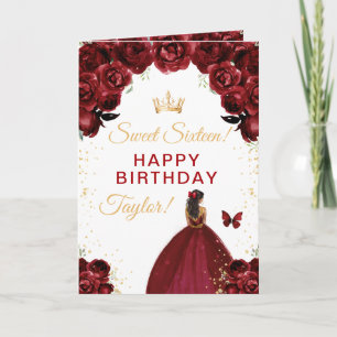 Carte Fille à peau foncée rouge sombre anniversaire seiz