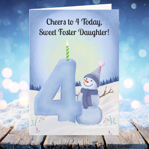 Carte Fille adoptive 4e anniversaire Bonhomme de neige N
