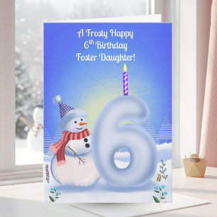 Carte Fille adoptive 6ème anniversaire Bonhomme de neige