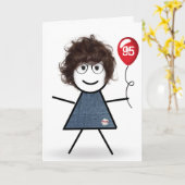 Carte Fille allumette d'anniversaire 95 ans avec ballon  (Fleur jaune)