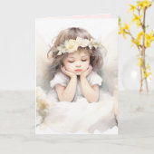 Carte Fille ange à l'aquarelle (Fleur jaune)