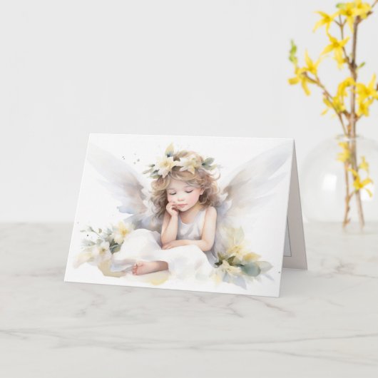 Carte Fille ange à l'aquarelle  (Fleur jaune)