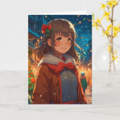 Carte Fille Anime dans la nuit de Noël (Fleur jaune)