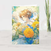 Carte Fille Anime en fleurs | Penser à votre sujet (Devant)
