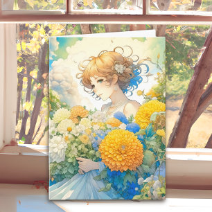 Carte Fille Anime en fleurs   Penser à votre sujet