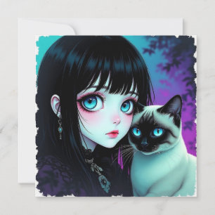 Carte Fille Anime et couverture de chat siamois
