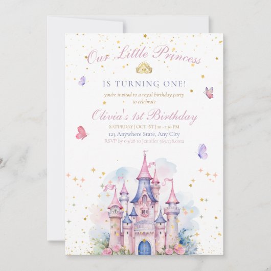 Carte Fille Anniversaire Château Princesse, Princesse 1e (Devant)