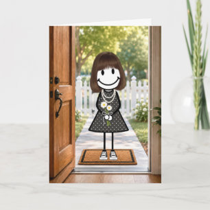 Carte Fille anniversaire dessinée avec bouquet de pâquer