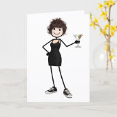 Carte Fille anniversaire dessinée avec martini (Fleur jaune)