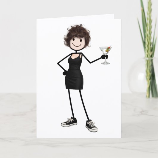Carte Fille anniversaire dessinée avec martini (Devant)