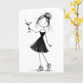 Carte Fille anniversaire dessinée avec martini (Fleur jaune)