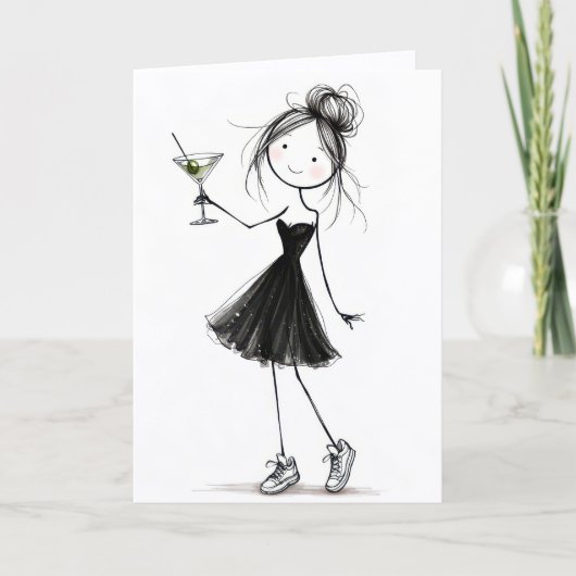 Carte Fille anniversaire dessinée avec martini (Devant)