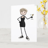 Carte Fille anniversaire dessinée avec martini (Fleur jaune)