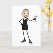 Carte Fille anniversaire dessinée avec martini (Fleur jaune)
