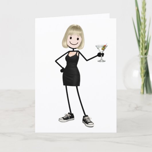 Carte Fille anniversaire dessinée avec martini (Devant)