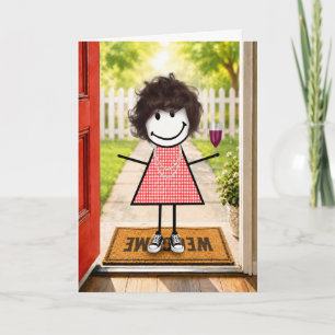 Carte Fille anniversaire dessinée avec un verre à vin