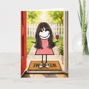 Carte Fille anniversaire dessinée avec un verre à vin