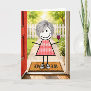Carte Fille anniversaire dessinée avec un verre à vin