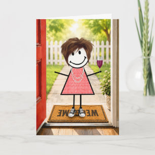 Carte Fille anniversaire dessinée avec un verre à vin