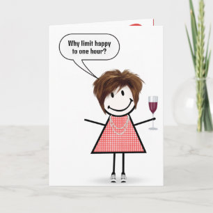 Carte Fille anniversaire dessinée avec verre à vin