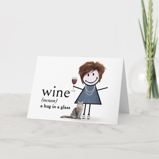 Carte Fille anniversaire dessinée avec vin et chat (Devant)