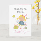 Carte Fille anniversaire fée filles fantasque (Fleur jaune)