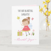 Carte Fille anniversaire fée filles rose lunatique (Fleur jaune)