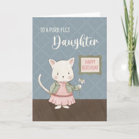 Carte Fille Anniversaire Kitty dans une robe Flower (Devant)