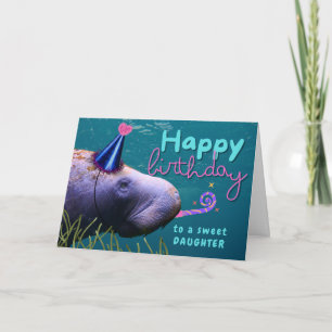 Carte Fille Anniversaire mignonne Manatee à la fête