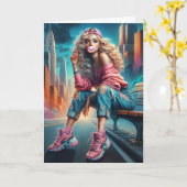 Carte Fille Anniversaire Sur Le Banc De Ville (Fleur jaune)