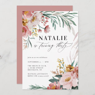 Carte Fille aquarelle florale 30e anniversaire rose bleu