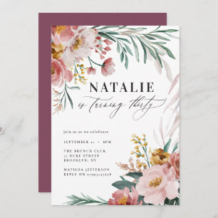 Carte Fille aquarelle florale 30e anniversaire rose bleu