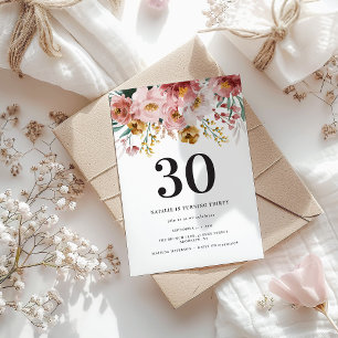 Carte Fille aquarelle florale 30e anniversaire rose chic