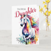 Carte Fille arc-en-ciel cheval cheval anniversaire licor (Fleur jaune)