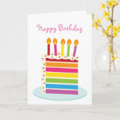 Carte Fille arc-en-ciel tranche de gâteau d'anniversaire (Fleur jaune)