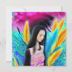 Carte Fille asiatique abstraite belle mais triste AI col
