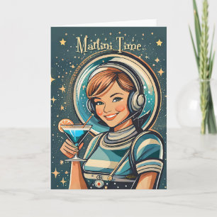 Carte Fille Astro Rétro Futuriste Temps Martini