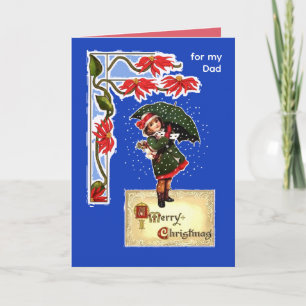 Carte Fille au parapluie de Noël dans la neige pour papa