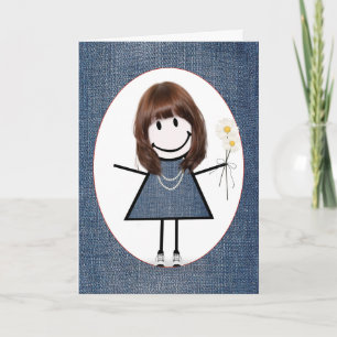 Carte Fille aux bâtons d'anniversaire avec des marguerit