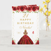 Carte Fille aux cheveux blonds avec fleurs rouges Annive (Fleur jaune)