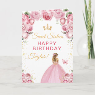 Carte Fille aux cheveux rose blond anniversaire seize an