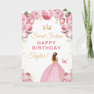 Carte Fille aux cheveux rose marron anniversaire seize a