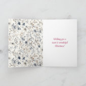 Carte Fille aux Cheveux Rouges Noël Floral Bleu (Intérieur)