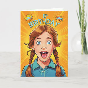 Carte Fille aux cheveux roux 6 ans Pop Art