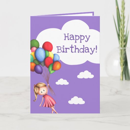 Carte Fille avec ballons violet joyeux anniversaire (Devant)