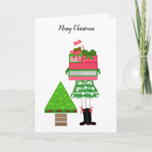 Carte Fille avec cadeaux et arbre