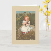 Carte Fille avec chat Salutations générales (Fleur jaune)